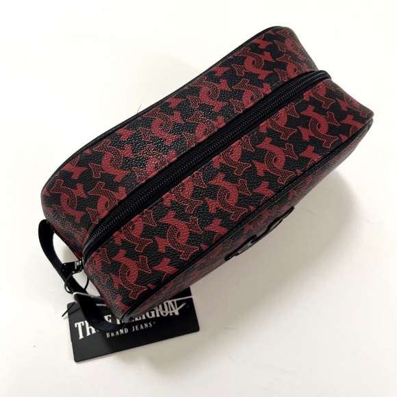NWT TRUE RELIGION Loaf Toiletry Travel Bag Red Black Horseshoe Logo 9"x5" Bottle - Picture 4 of 9